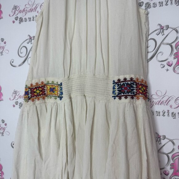 Free people dress Aztec embroidered embroidery cream white boho hippie flowy - Picture 5 of 13